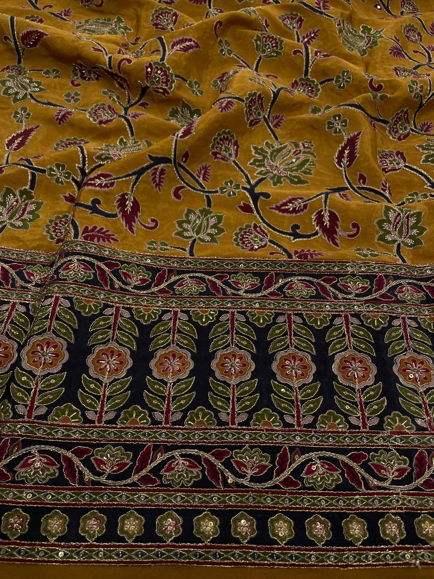 Crepe Ajrak With Position Print Embroidery (54"inch)