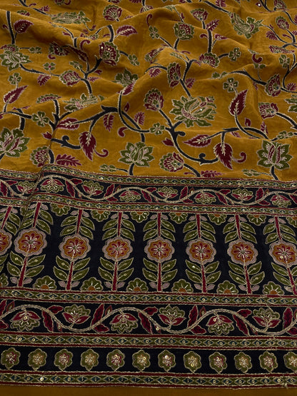 Crepe Ajrak With Position Print Embroidery (54"inch)