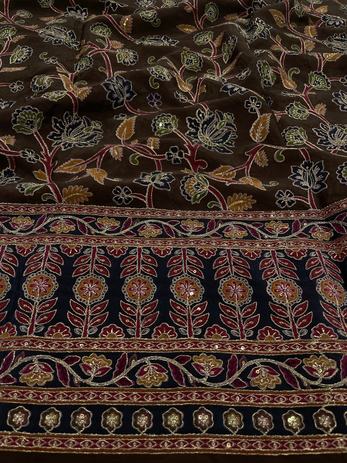 Crepe Ajrak With Position Print Embroidery (54"inch)