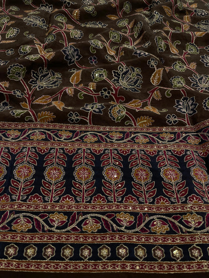 Crepe Ajrak With Position Print Embroidery (54"inch)