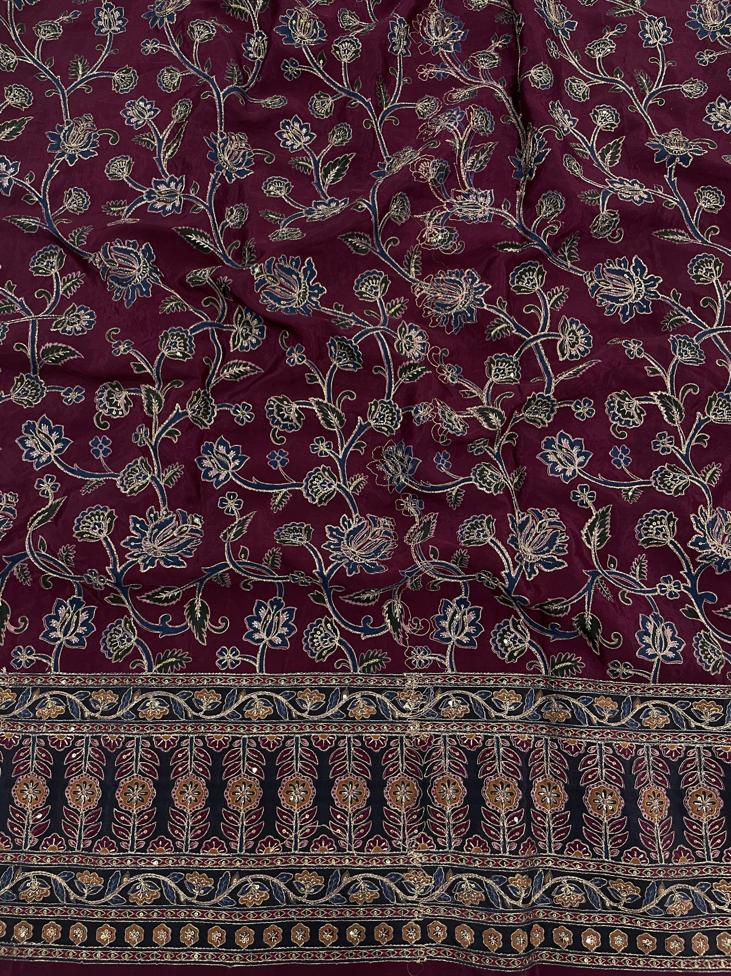 Crepe Ajrak With Position Print Embroidery (54"inch)