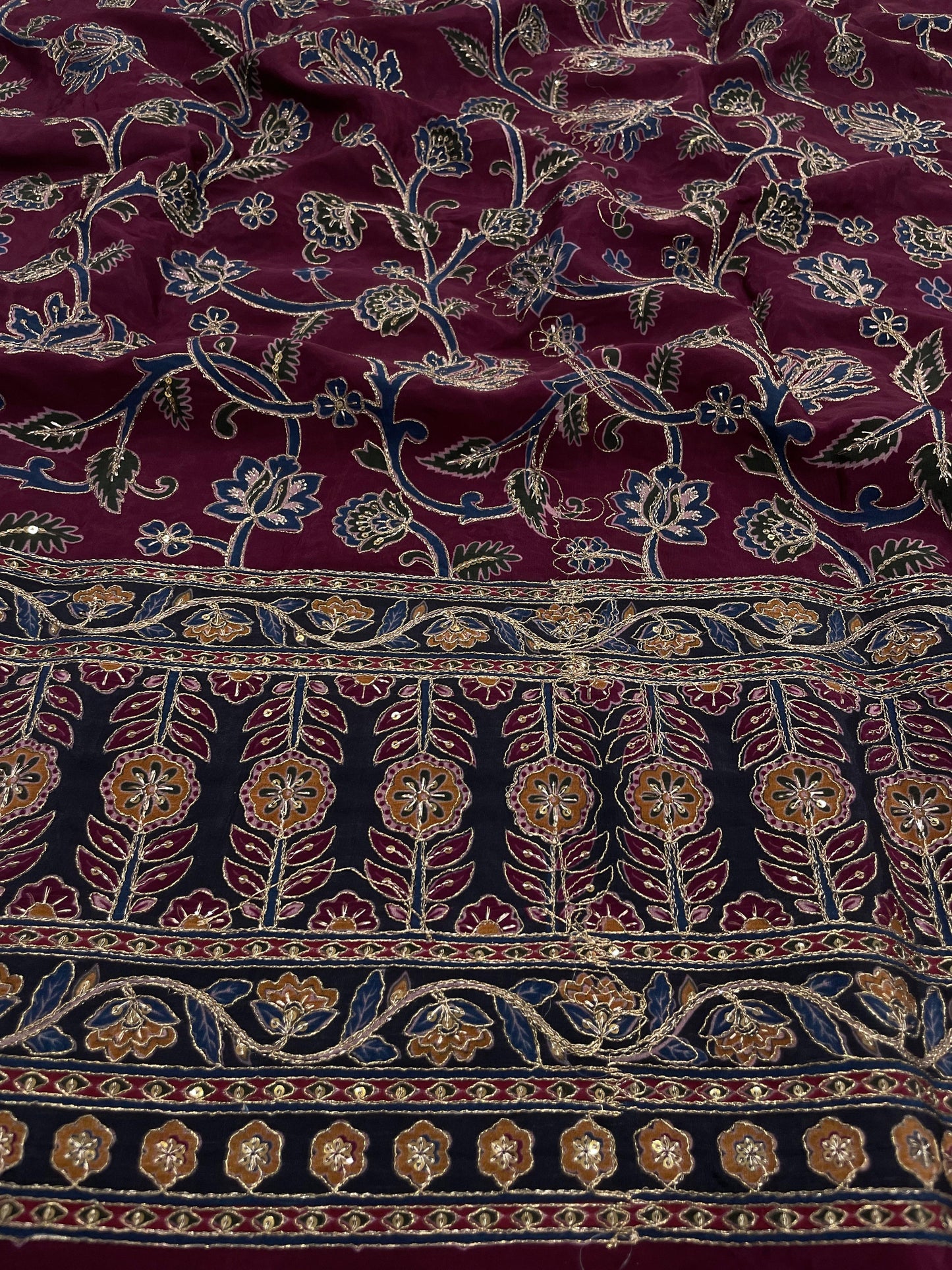 Crepe Ajrak With Position Print Embroidery (54"inch)