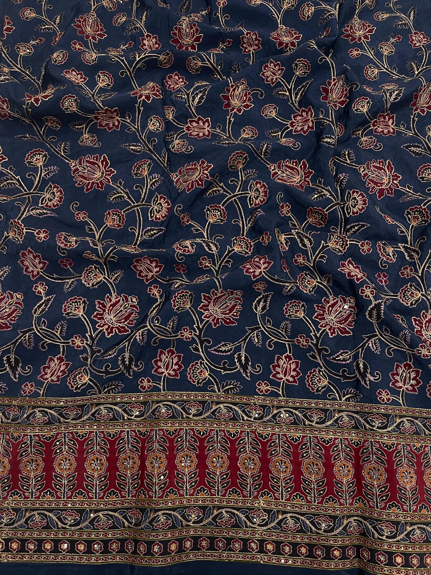 Crepe Ajrak With Position Print Embroidery (54"inch)