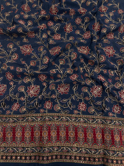 Crepe Ajrak With Position Print Embroidery (54"inch)