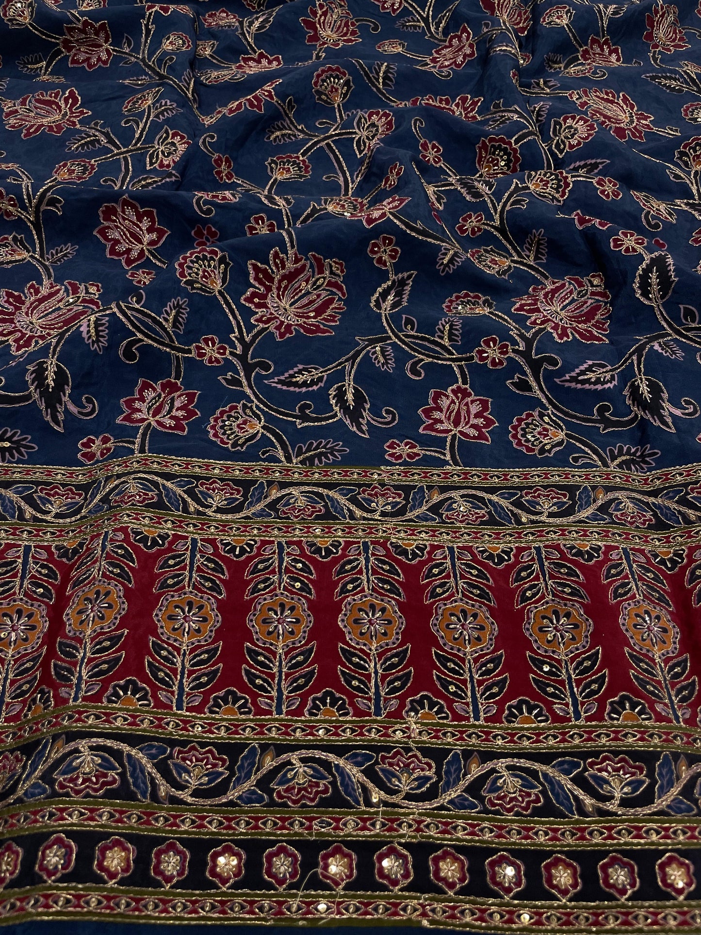Crepe Ajrak With Position Print Embroidery (54"inch)