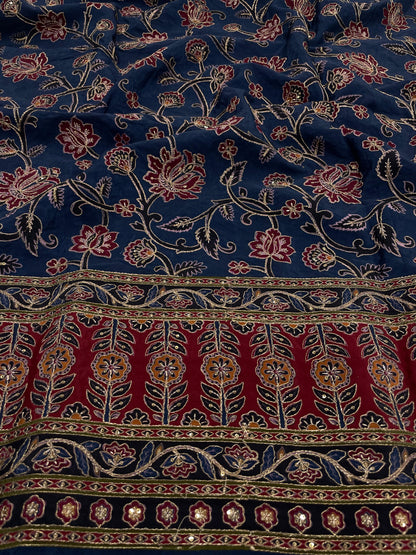 Crepe Ajrak With Position Print Embroidery (54"inch)