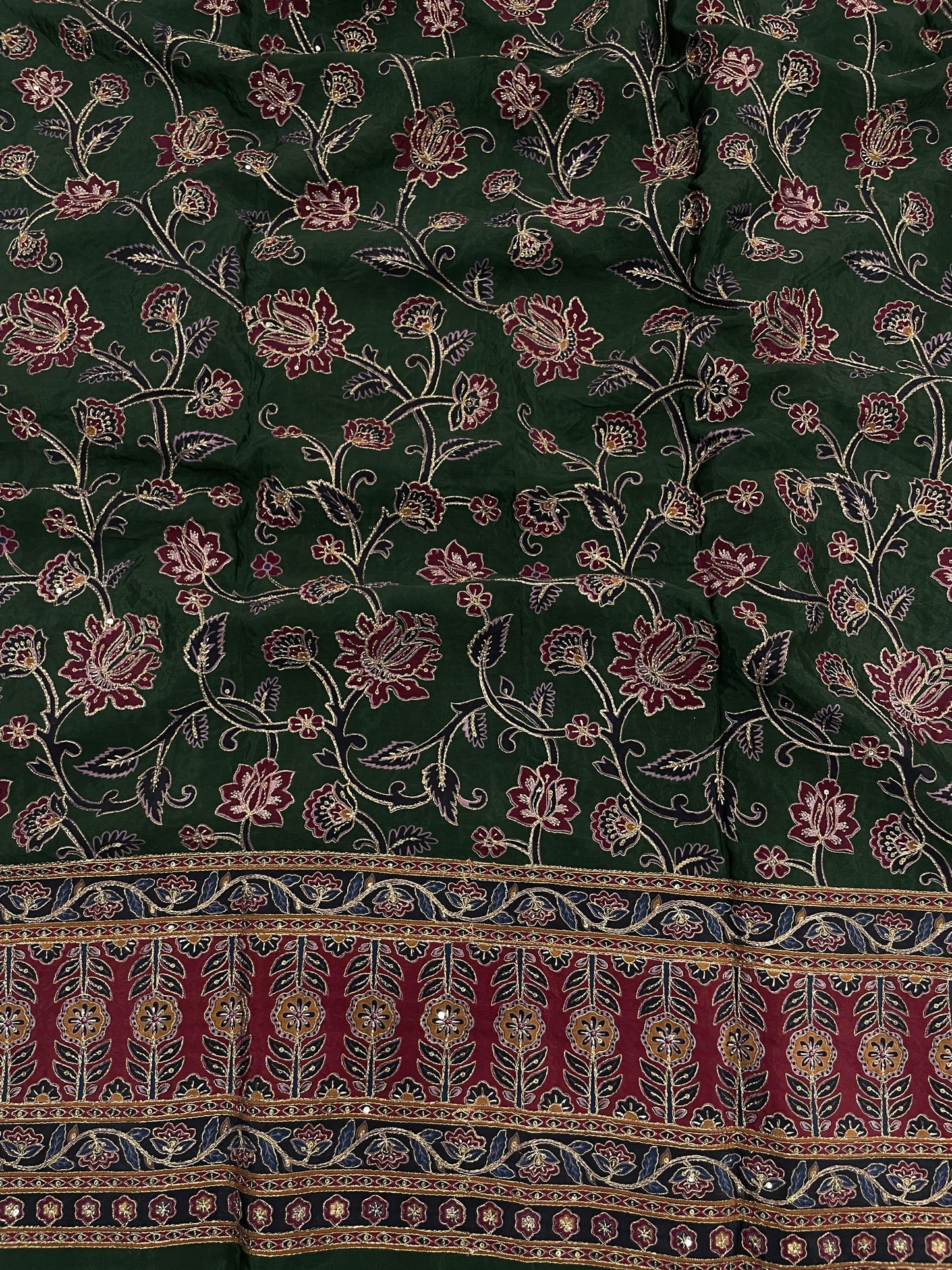 Crepe Ajrak With Position Print Embroidery (54"inch)