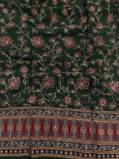 Crepe Ajrak With Position Print Embroidery (54"inch)
