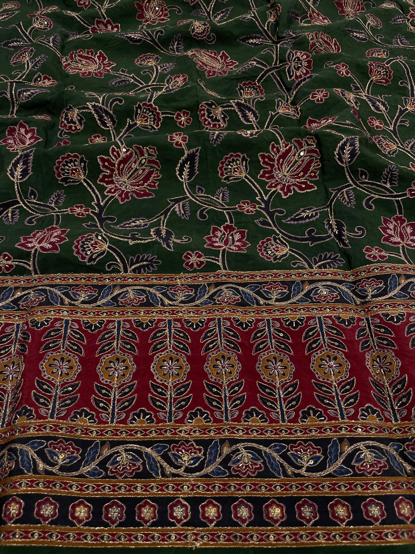 Crepe Ajrak With Position Print Embroidery (54"inch)