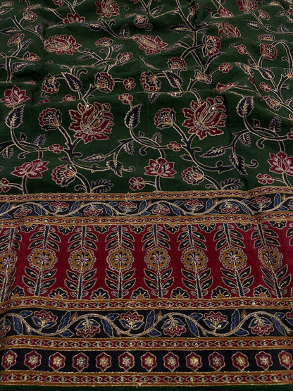 Crepe Ajrak With Position Print Embroidery (54"inch)