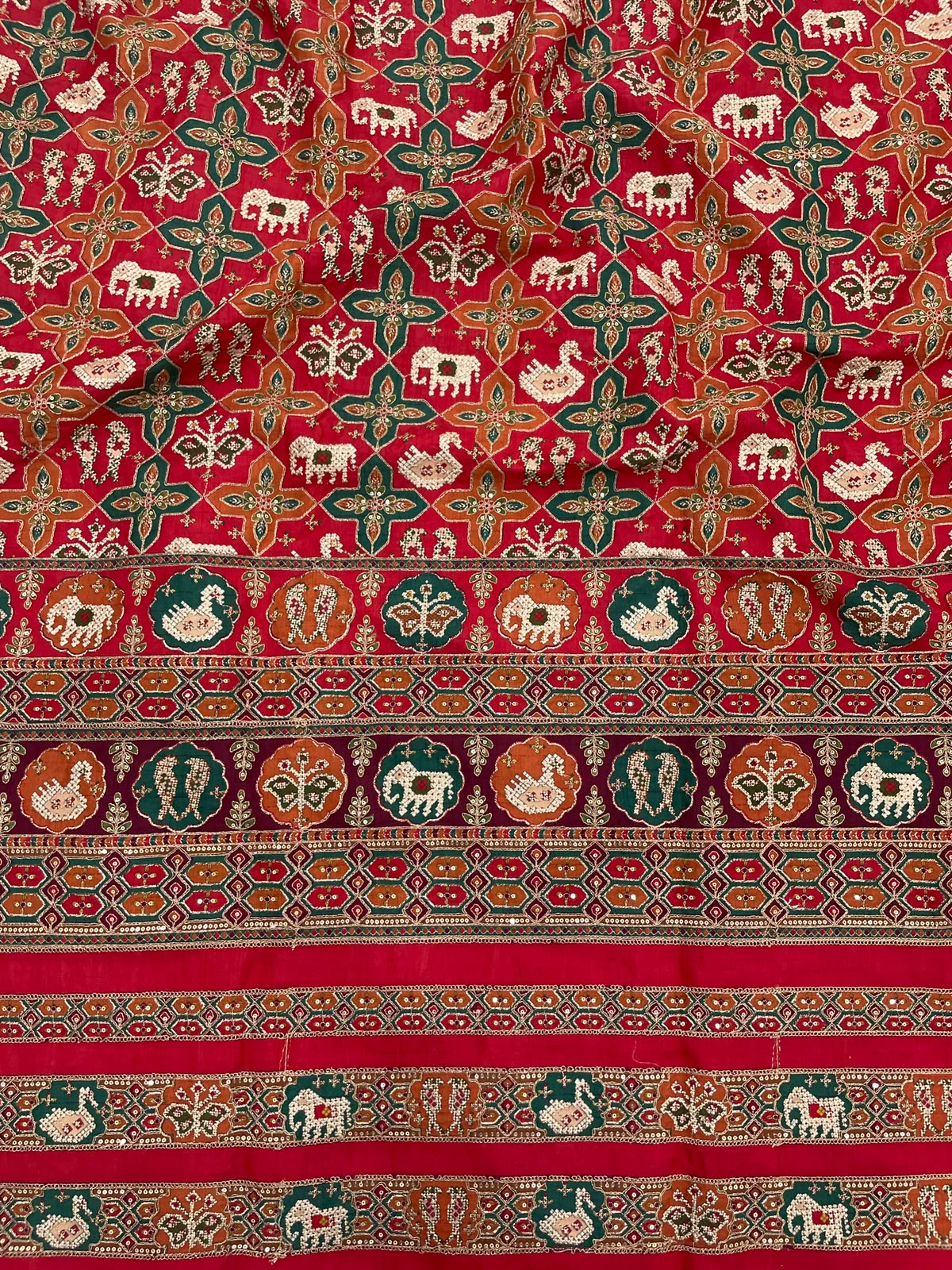 Crepe Patola Print With Position Print Emboidery (44"inch)