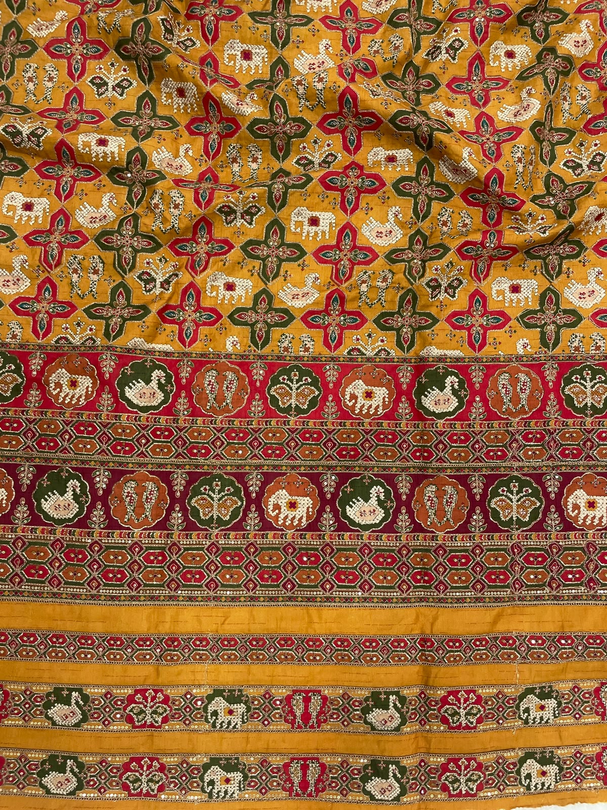 Crepe Patola Print With Position Print Emboidery (44"inch)