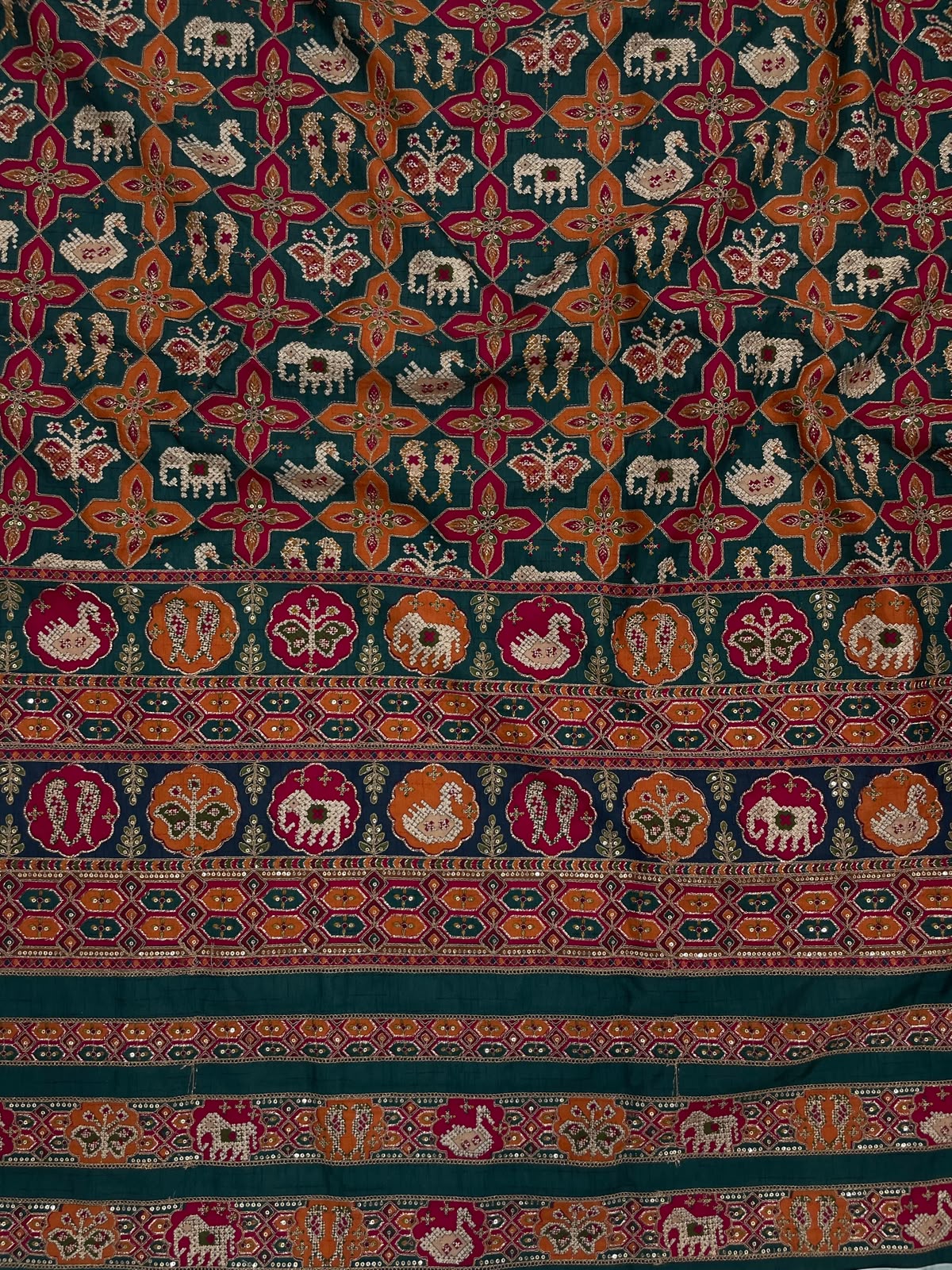 Crepe Patola Print With Position Print Emboidery (44"inch)