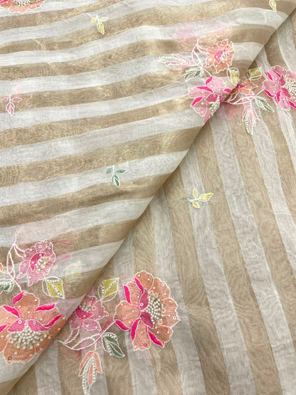 Dyeable Chanderi Silk Tissue Stripes With Embroidery