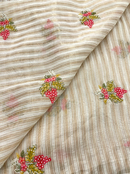 Dyeable Chanderi Silk Tissue Stripes With Multithread Embroidery