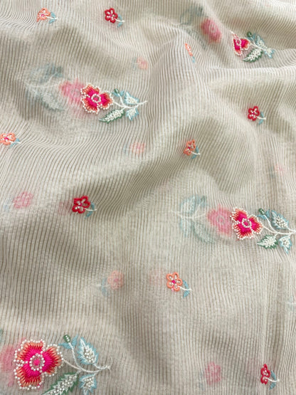Dyeable Chanderi Silk Tissue Stripes With Multithread Embroidery