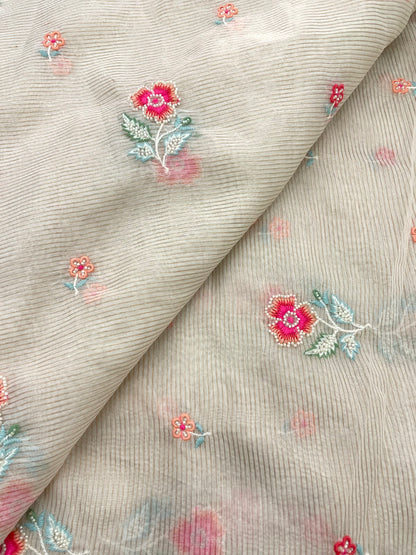 Dyeable Chanderi Silk Tissue Stripes With Multithread Embroidery