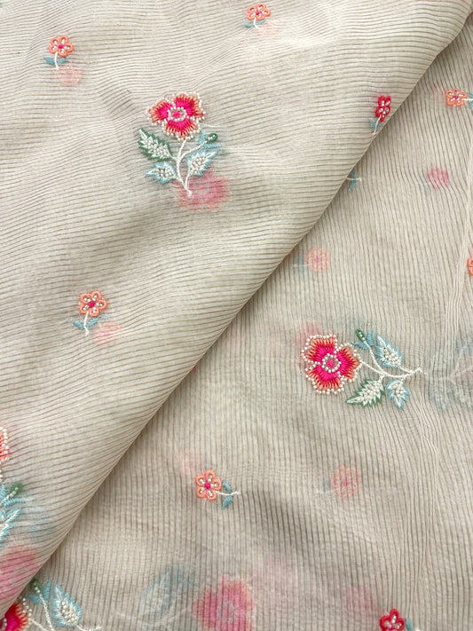 Dyeable Chanderi Silk Tissue Stripes With Multithread Embroidery