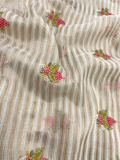 Dyeable Chanderi Silk Tissue Stripes With Multithread Embroidery