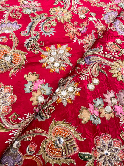 Crepe Position Print Embroidery With Mirror Work 44"Inch (Colours Available)