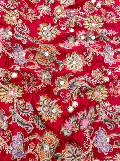 Crepe Position Print Embroidery With Mirror Work 44"Inch (Colours Available)