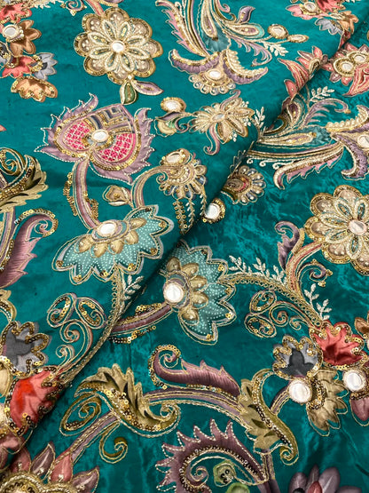 Crepe Position Print Embroidery With Mirror Work 44"Inch (Colours Available)