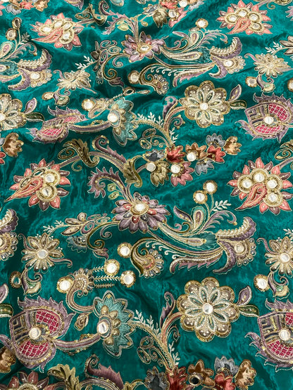 Crepe Position Print Embroidery With Mirror Work 44"Inch (Colours Available)
