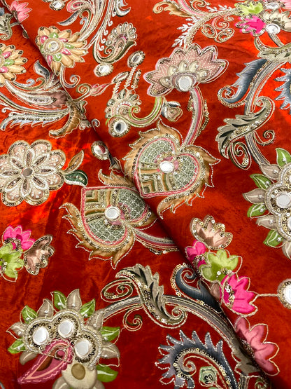 Crepe Position Print Embroidery With Mirror Work 44"Inch (Colours Available)