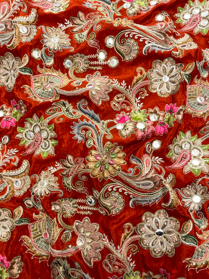 Crepe Position Print Embroidery With Mirror Work 44"Inch (Colours Available)