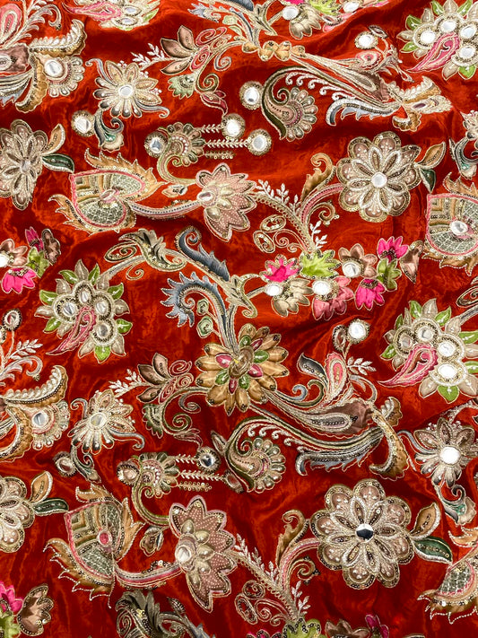 Crepe Position Print Embroidery With Mirror Work 44"Inch (Colours Available)