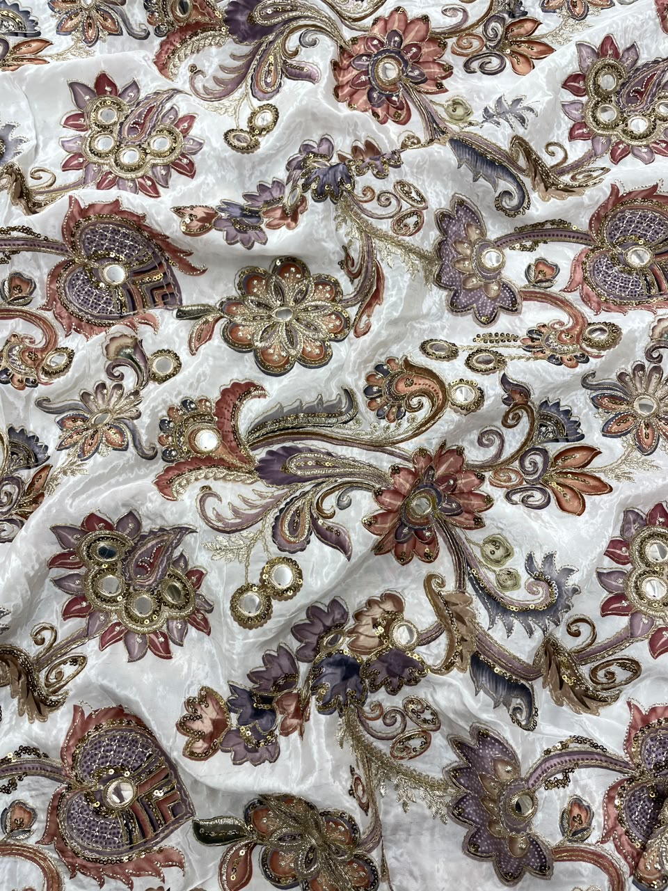 Crepe Position Print Embroidery With Mirror Work 44"Inch (Colours Available)