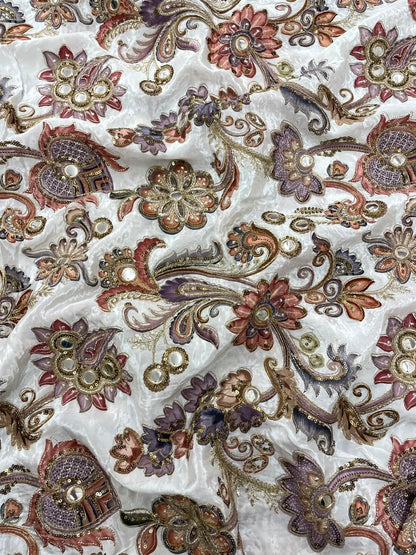 Crepe Position Print Embroidery With Mirror Work 44"Inch (Colours Available)