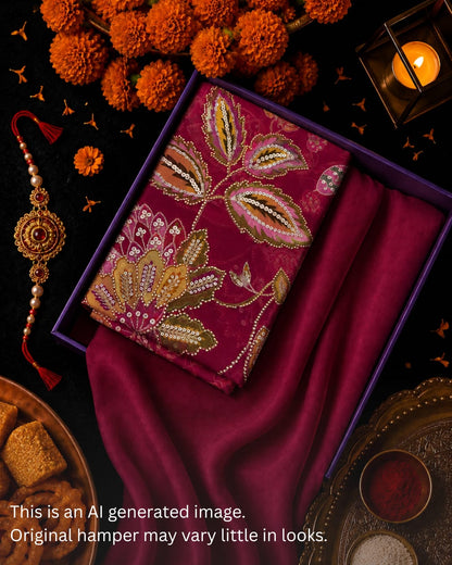Rakhi Special Viscose Organza Position Print Embroidery Set