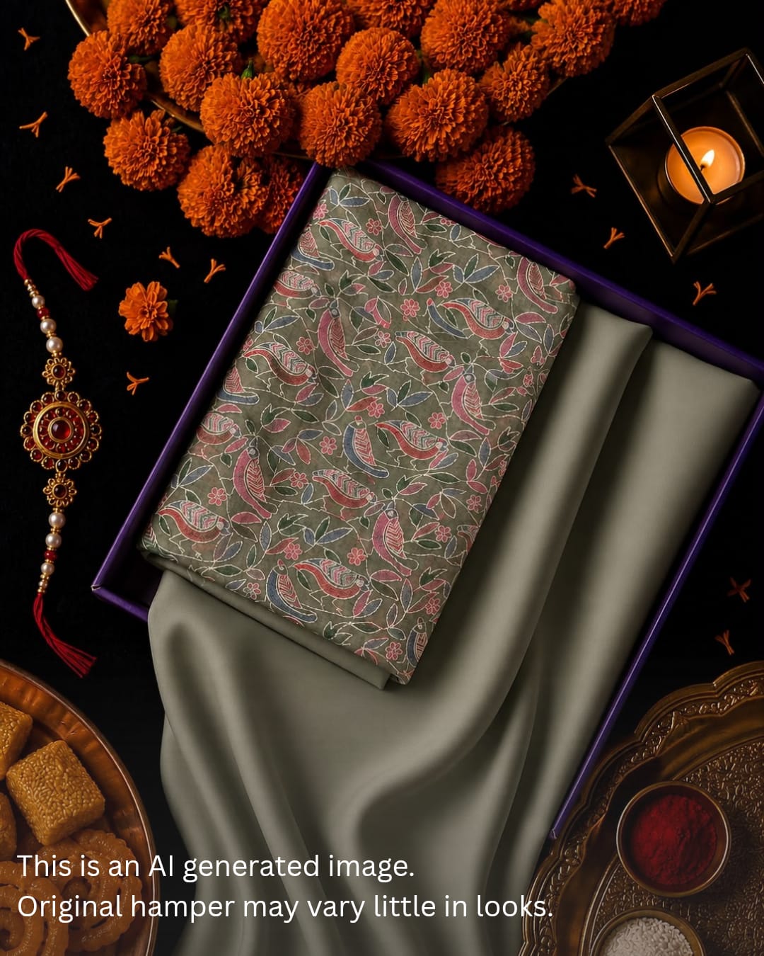 Rakhi Special Pure Silk Organza Multithread Embroidery Set