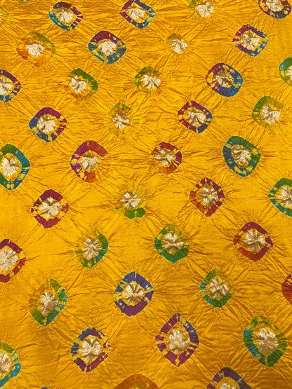 Pure silk zari butti with hand bandhani