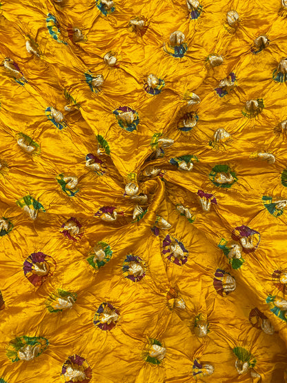 Pure silk zari butti with hand bandhani