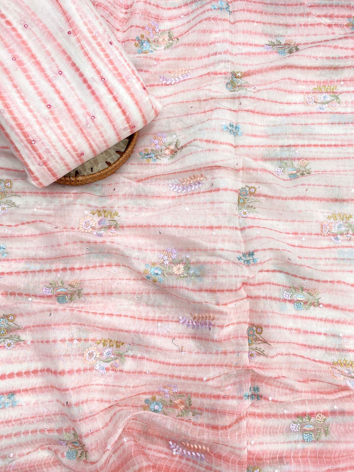 Pure Banarasi Chanderi Embroidery With Sibori Fabric Set (44'inch)