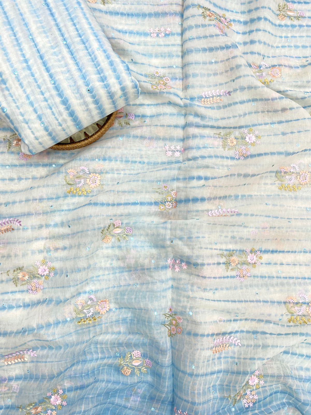 Pure Banarasi Chanderi Embroidery With Sibori Fabric Set (44'inch)