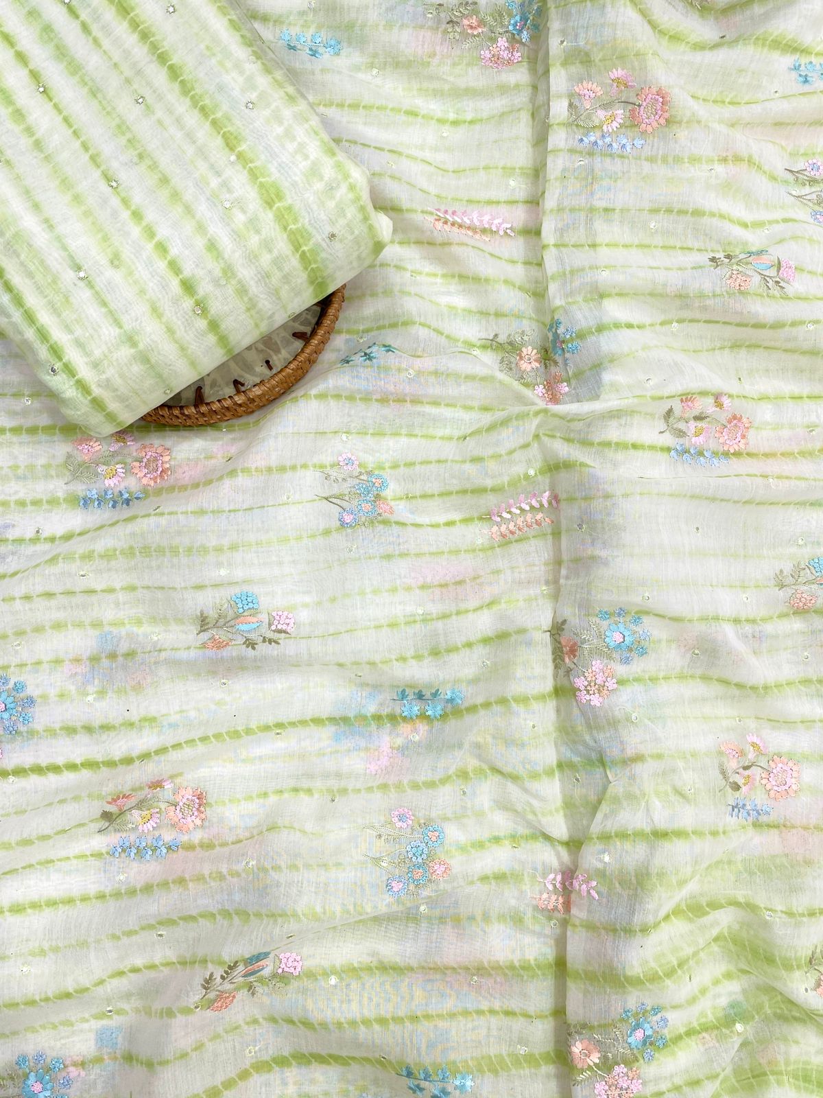Pure Banarasi Chanderi Embroidery With Sibori Fabric Set (44'inch)