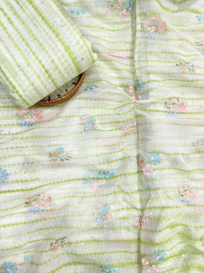 Pure Banarasi Chanderi Embroidery With Sibori Fabric Set (44'inch)