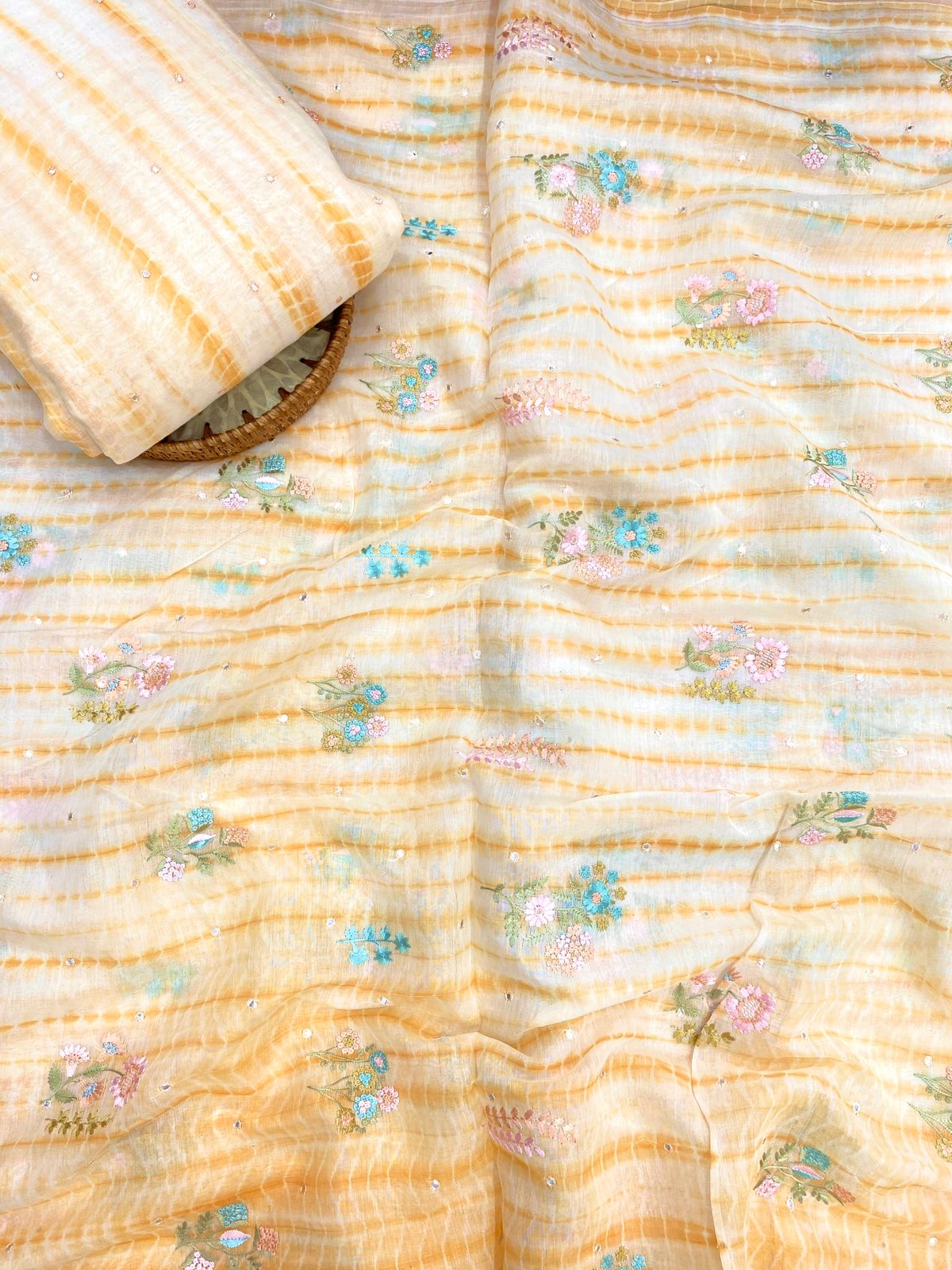 Pure Banarasi Chanderi Embroidery With Sibori Fabric Set (44'inch)