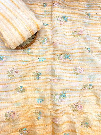 Pure Banarasi Chanderi Embroidery With Sibori Fabric Set (44'inch)