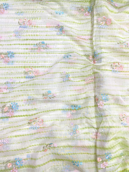 Pure Banarasi Chanderi Multi Embroidery With Sibori (44'inch)