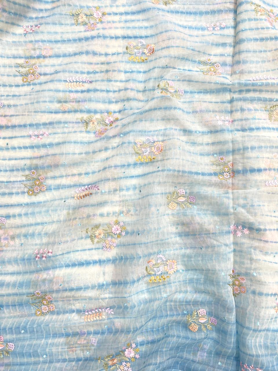 Pure Banarasi Chanderi Multi Embroidery With Sibori (44'inch)