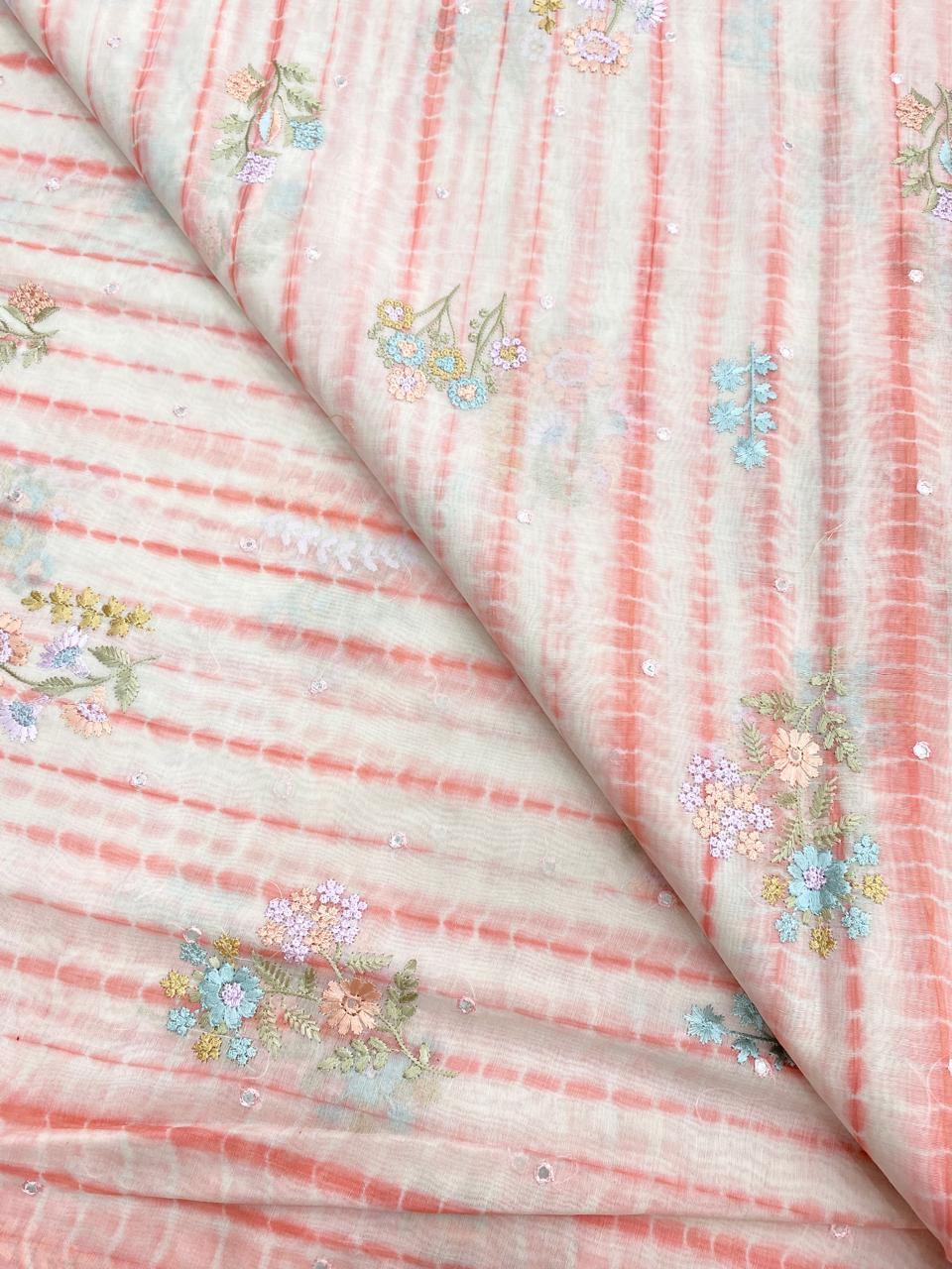 Pure Banarasi Chanderi Multi Embroidery With Sibori (44'inch)