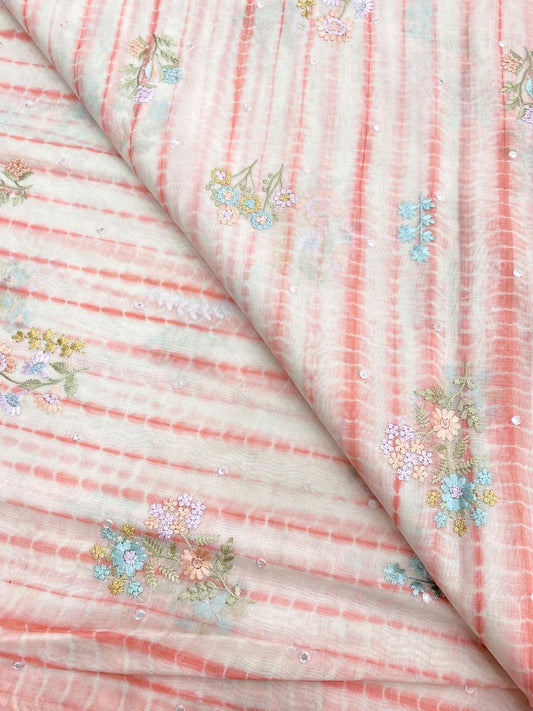 Pure Banarasi Chanderi Multi Embroidery With Sibori (44'inch)