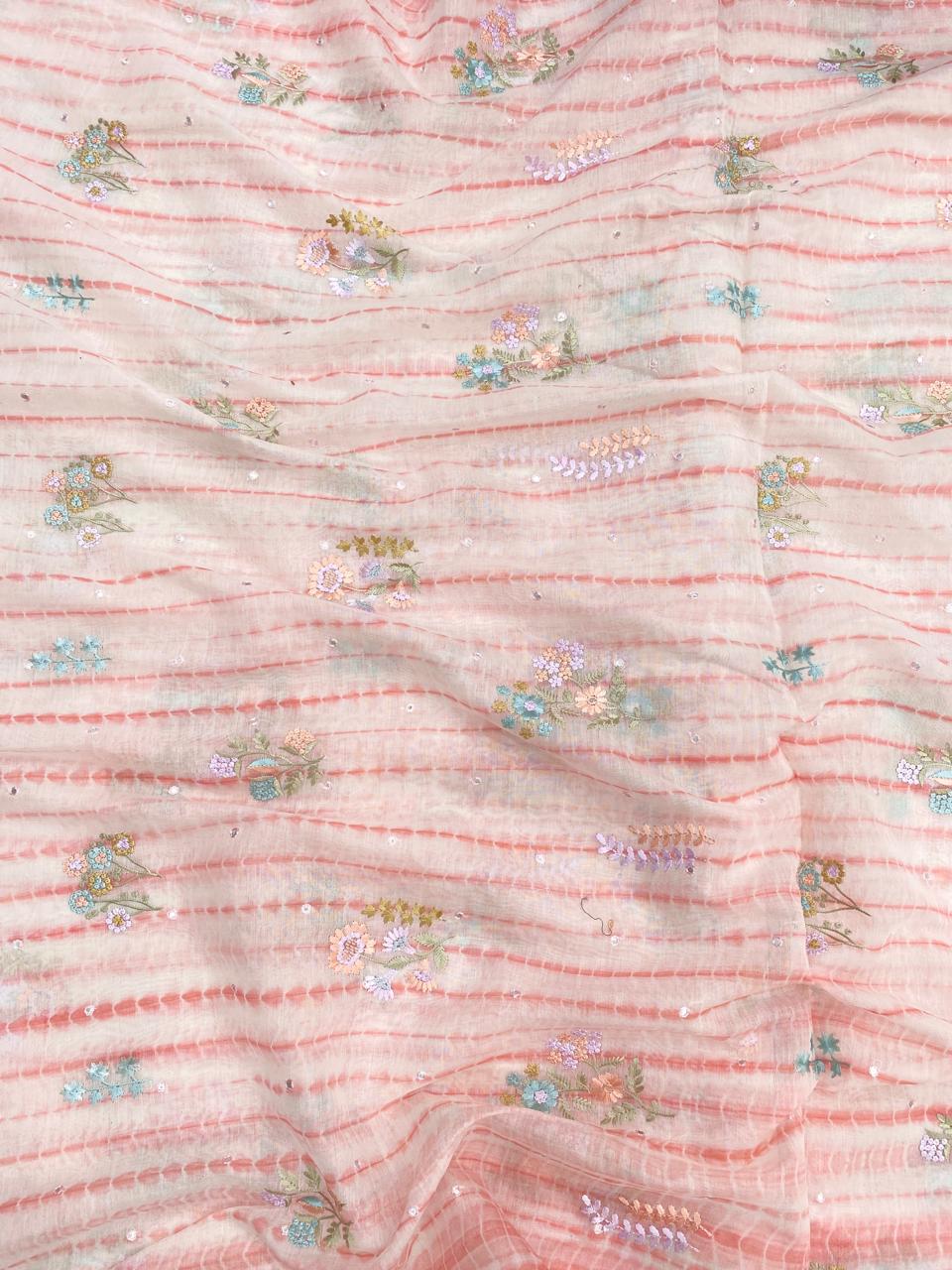 Pure Banarasi Chanderi Multi Embroidery With Sibori (44'inch)