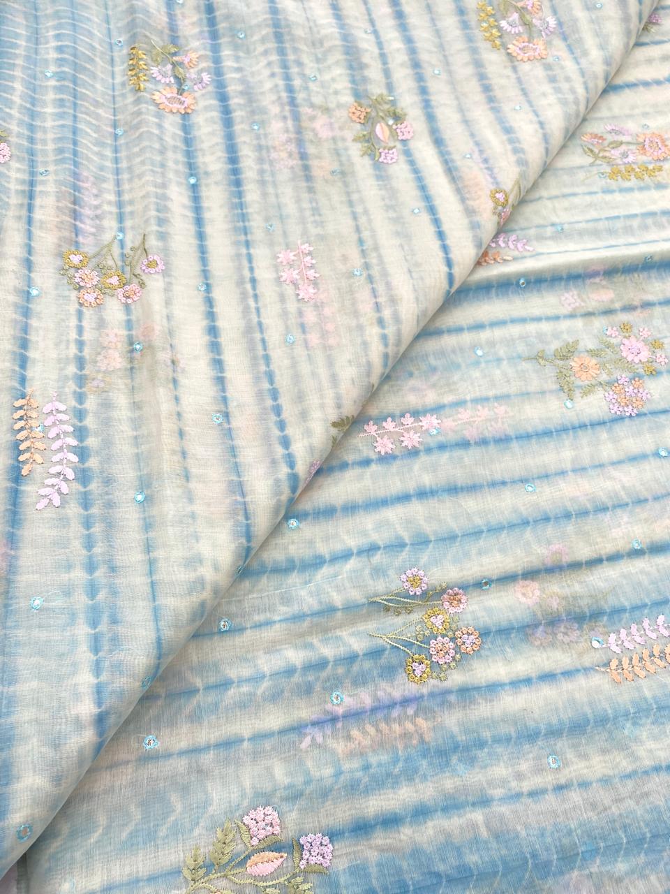 Pure Banarasi Chanderi Embroidery With Sibori Fabric Set (44'inch)