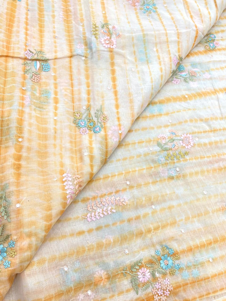 Pure Banarasi Chanderi Embroidery With Sibori Fabric Set (44'inch)