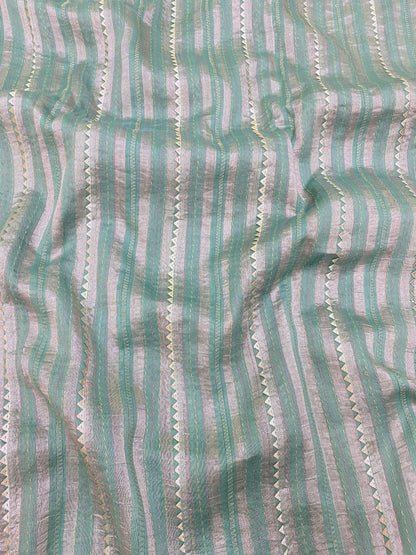 Pure Silk Tissue Stripe With Hand Katha With Gota Work